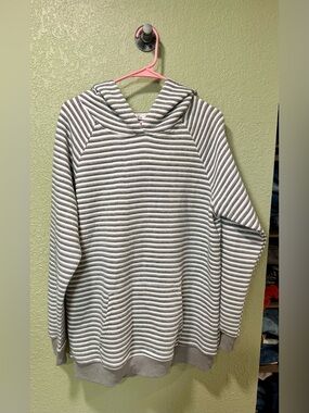 Michelle Mae Gray and White Striped Hooded Sweater XL